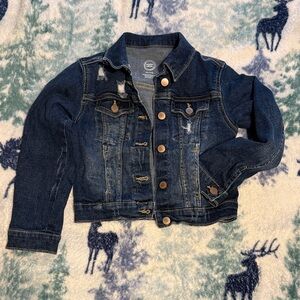 wonder nation Dark Blue Denim Jean Jacket with Distressed Accents